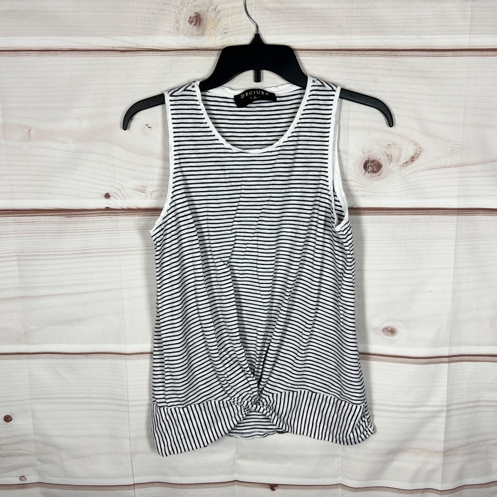 Decjuba Top Womens Medium Blue White Stripe Tank Cotton Modal Knit Twist Front